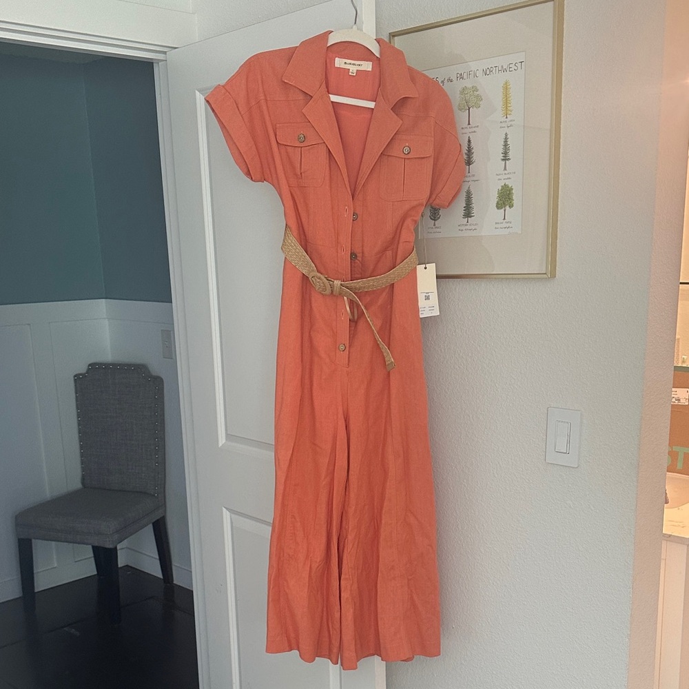 Salmon Belted Women's Wide Leg Jumpsuit